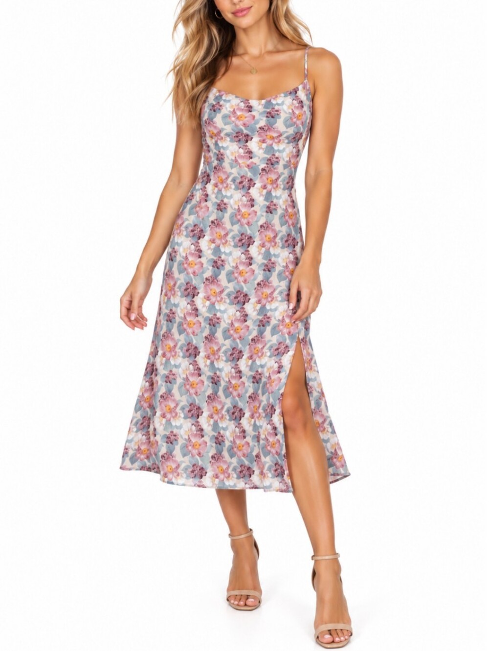 ARITIZIA Wilfred Smocked Floral Dress Size 4 Blue Pink Coquette Cottagecore Midi